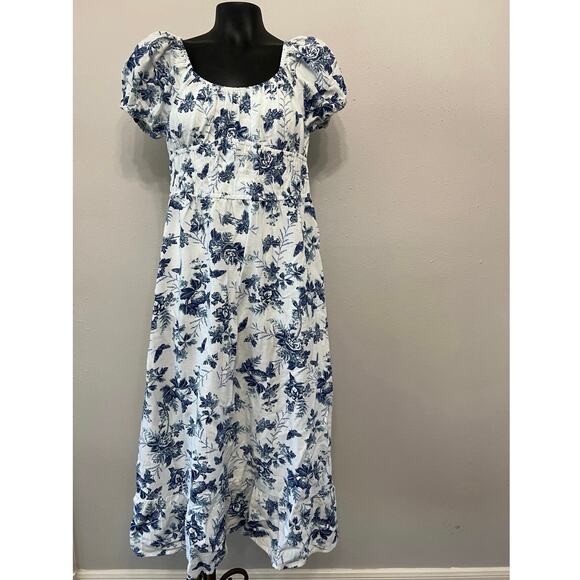 Sim & Sam Milkmaid Floral Maxi Dress Sz M Linen Blend Cottage Babydoll Coquette - Picture 1 of 5